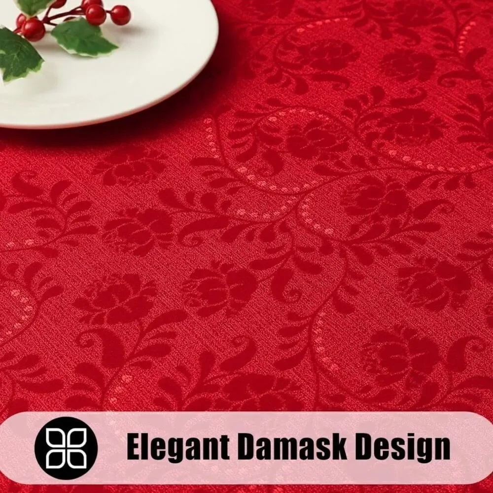 Rectangle Christmas RedTablecloth 60x84 Inch Waterproof Damask Jacquard Cloth